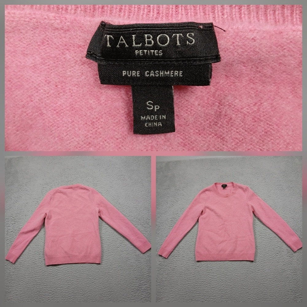 Talbots Petites Pure Cashmere Sweater Kids SP Pink Crew Neck